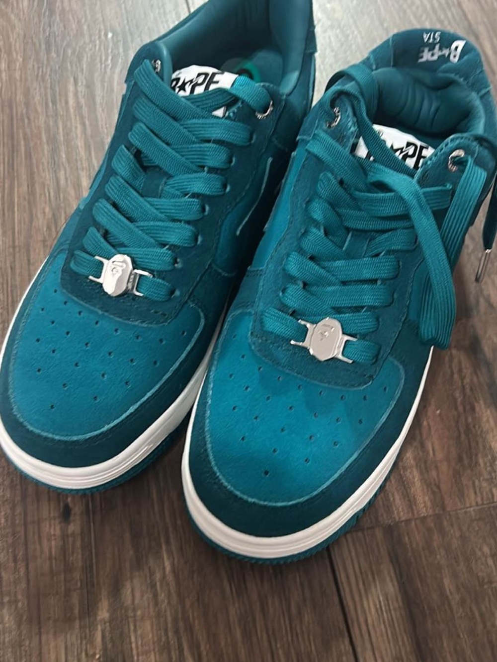 A Bathing Ape Teal Men’s Low-Top Sneakers - Premium Suede Comfort